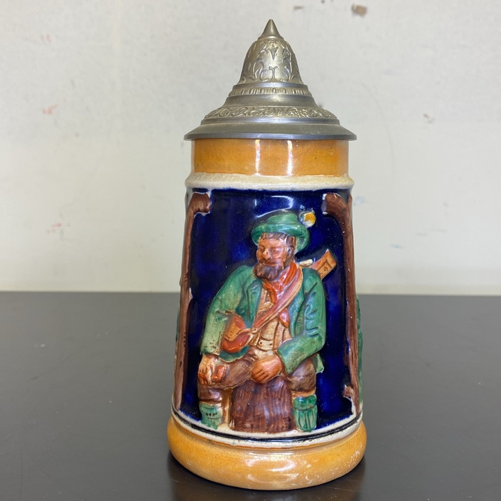 Vintage ceramic German stein Octoberfest celebration small hand painted